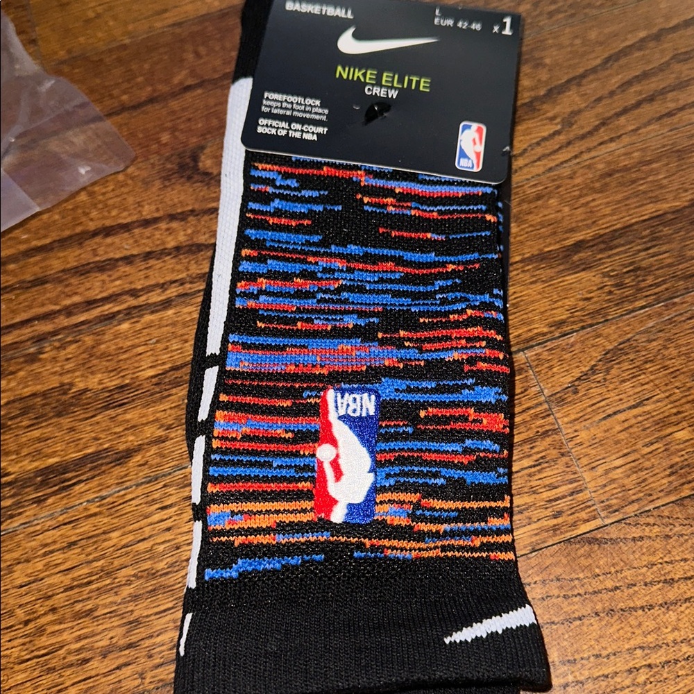 Nike Elite Crew NBA Basketball Sock Blue Orange Black  - NEW - LARGE